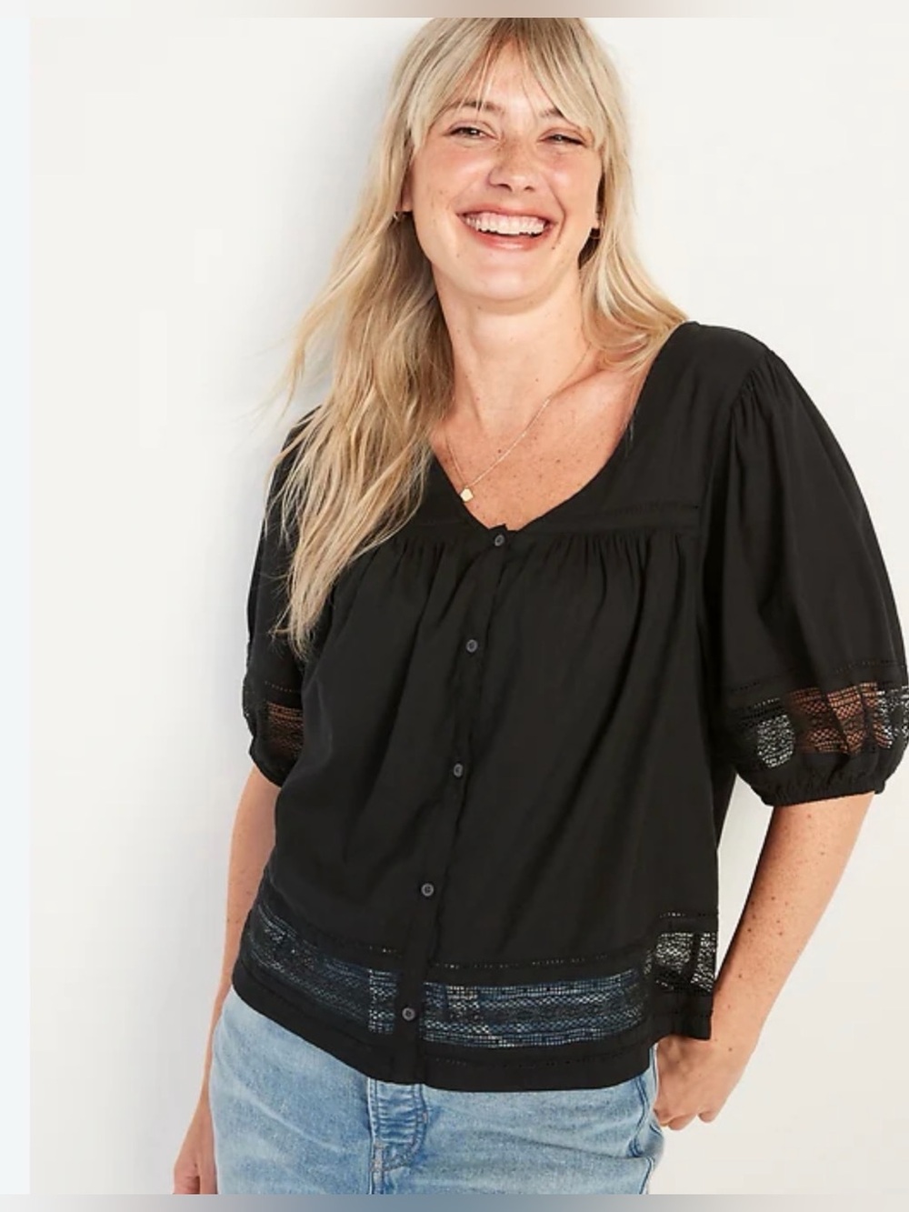Old Navy Oversized Lace Trim Blouse Women’s Size 4X Black
